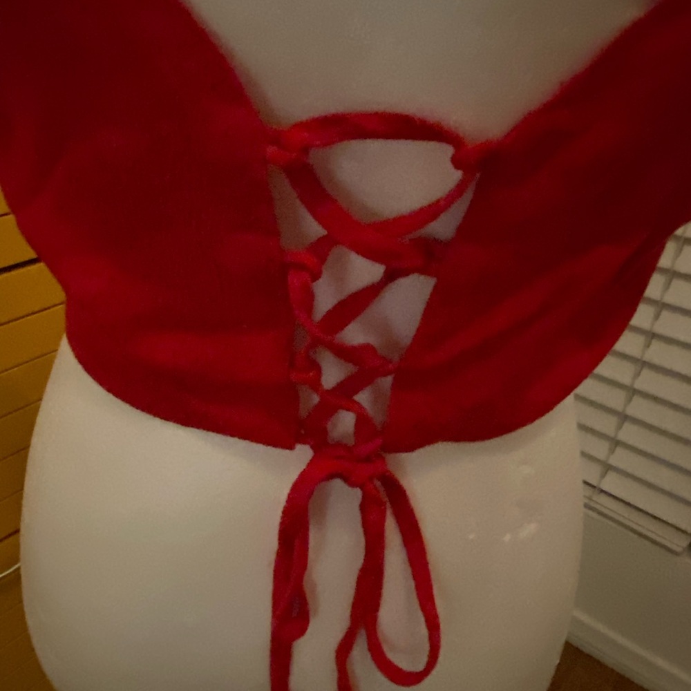 Red Ruffle Sleeve Women's Top - Picture 5 of 5